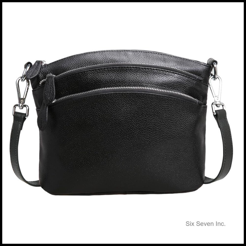 Genuine Leather Crossbody Bag Small Multi Pocket Satchel Shoulder Purse